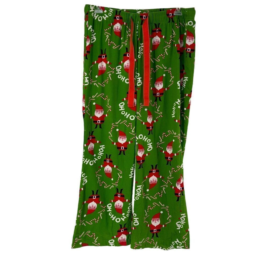 Old Navy Christmas Flannel Pajama Pants Mens Size L Green Santa Claus Cotton PJs